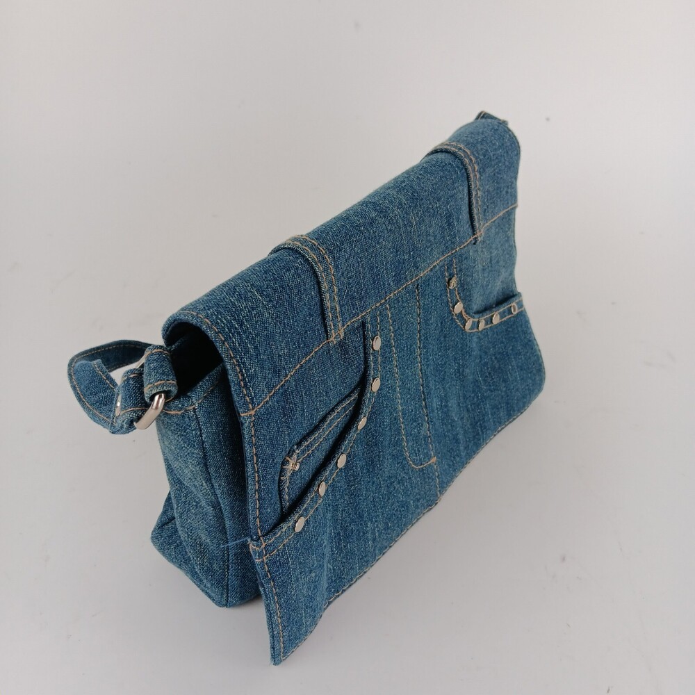 Womens Solid Blue Rectangular Shaped Studded Denim Shoulder Bag - Picture 3 of 13